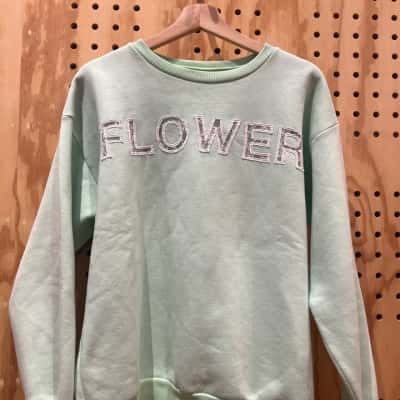 Christopher Kane Crew Neck FLOWER Jumper Light Green Size S