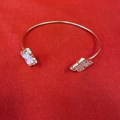 Women's Gold Tone Clover Cuff Bracelet & a Gold Tone Clover Outline Charm on a Delicate Chain