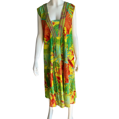 Virtuelle Size 12 Tropical Beaded Dress Green & Orange 