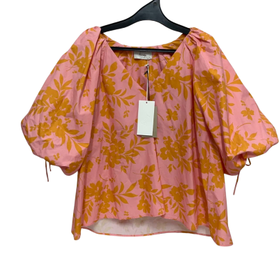  Kinney Miya Blouse RRP $279 Womens  Size L 3/4 Sleeve Top Floral / Orange / Pink  
