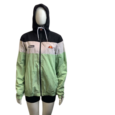 Ellesse Womens Label Size L Three Tone Nylon Hood Jacket Green / Black