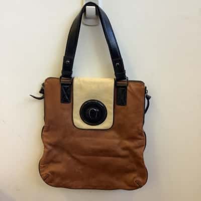 Oroton Womens Two Straps Handbag Brown with Front Flap