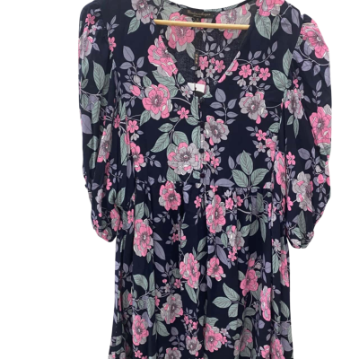 Caroline Morgan Womens  Size 12 Babydoll Dress Blue / Floral / Green / Pink  