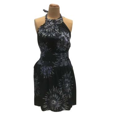 Karen Millen Dandelion Print Halter Neck Dress Size 12 Navy Cotton