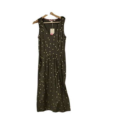 Boden Womens  Size 8 Casual Midi Dress Gold / Green / Polka Dot 