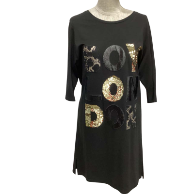 Oilon Deer T-Shirt Dress “BOY LONDON” Print On Front  Size L Black  