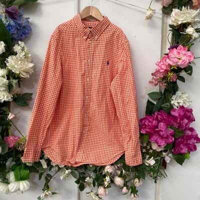 Ralph Lauren Kids  Size 14 shirt Checkered  / Orange / White 