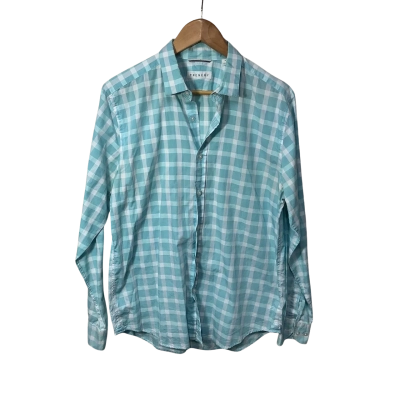 Trenery Mens Size M Pale Blue / White Checked Long Sleeve Shirt 