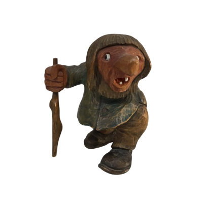 Rare Vintage Artan Sveen Mid Century Hand Carved Troll Figure Norway Approx 17 x 14cm