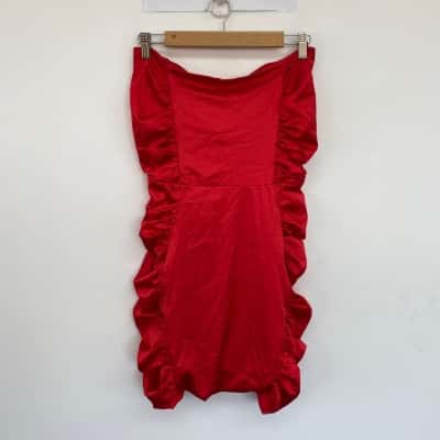 Meshki Red Everlee Ruched Side Satin Mini Dress  Size L 
