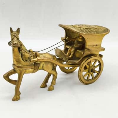 Vintage Solid Brass India Hand Made Style Horse Carriage Ornament  (brica shelf)