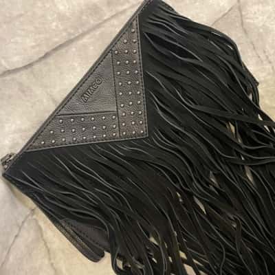 Mimco Womens Cross Body Bag Black with Tassels