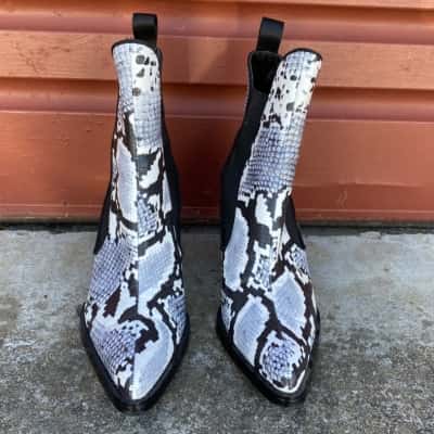 Zara Womens Size 36 Black/Grey/White Snake Print Cowgirl Boots  