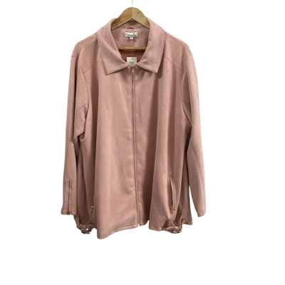  Womens  Curvaceous Size L Faux Suede Collared Jacket Pink