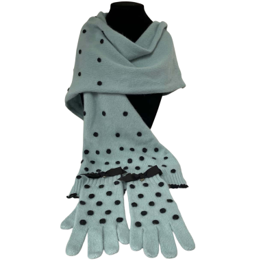 Alannah Hill Womens Gloves & Scarf in Teal with Black dots 