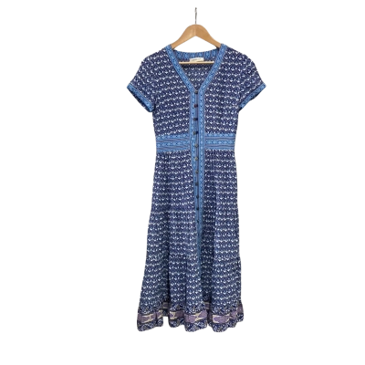  Cocoshop Womens  Size S Silk Midi Dress Blue / Pattern 