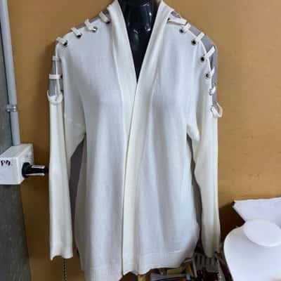 Womens Rockman M LS Eyelet Cardigan Grey/Cream