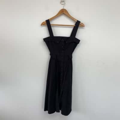 Portmans Black Pinstriped Button Up Mini Dress Size 8 