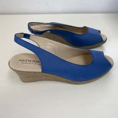 Aerobics Handmade In Portugal Blue Wedges Sandals  Size 41 