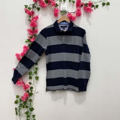 Tommy Hilfiger Mens  Size M Long Sleeve Polo Shirt Multicoloured / Navy Blue / Striped 