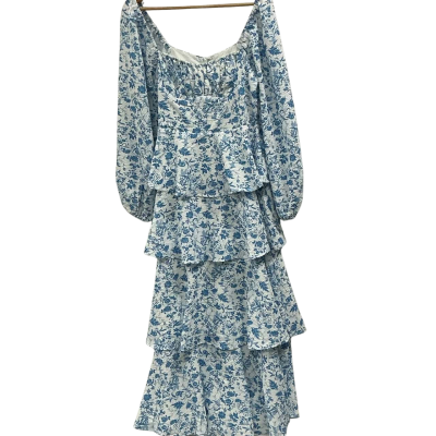 Here Comes The Sun blue and white polyester dress, size 10