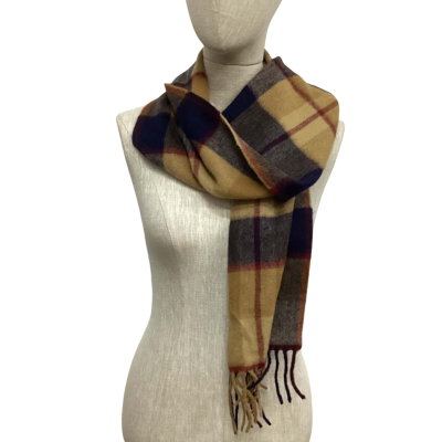 Scottish 100% Wool Scarf Brown / Maroon / Navy Blue 
