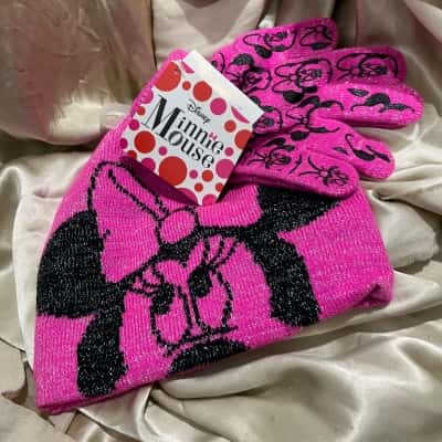 Disney Minnie Mouse Kids Beanie/Gloves Size One Size Black  / Pink  