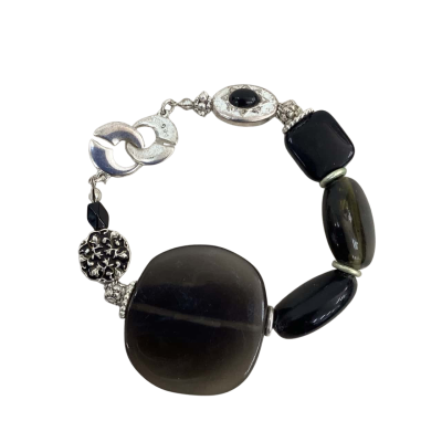 Pilgrim Womens Beaded Bracelet Black  /Silver Tone 