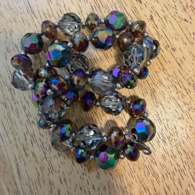 Vintage Iridescent Crystal Bead Necklace sterling silver clasp