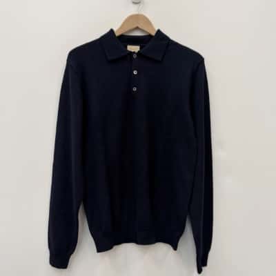 Rivergum Classics 100% Wool Navy Polo Jumper - Size S 