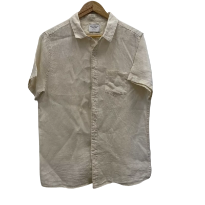 Cotton On Mens Size L Short Sleeve 100% Linen Shirt Off White 