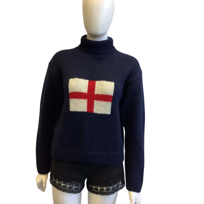Hackett London Women's Brand Size 1 All Wool Knitted Jumper Navy Blue 