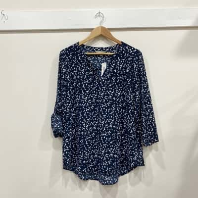 Suzannegrae Womens  Size 12 Long Sleeve Top Navy Blue / White 