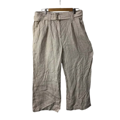 Sussan Womens Size 16 Beige / Brown Pinstriped 100% Linen Wide Leg Pants with Belt