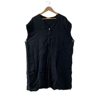 BANANA BLUE Women's Size M/12-14AU 100% Linen Tunic Drawstring Waist Black Dress
