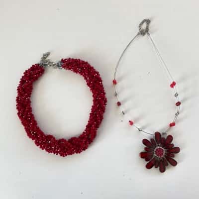 Bundle Of 2 Red Large Necklaces