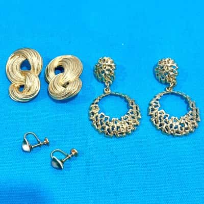 Vintage Gold Clip/ Screw on Earrings x 3 pairs 
