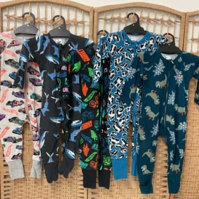 Set of 5 Baby Bonds Zip Wondersuit 12-18m Jumpsuit Onesie Toddler Hotwheels Dinosaurs Shark Kids Boys 