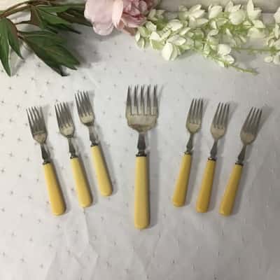 Vintage Set of EPNS Fish Forks with Faux Bone Handles