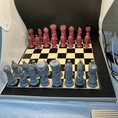 Chess with red and grey pieces