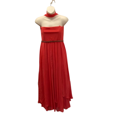 *NEW* Charlie Brown Women's Size 12AU/8US Halter Neck Midi Chiffon Wedding Guest Dress - Watermelon (RRP $229)