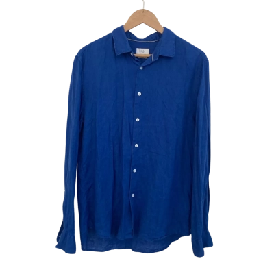 Saba Womens Linen Size L Button Up Top / Long Sleeve Top Blue 
