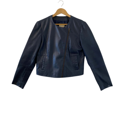 Gorman Women's  Size 12/L Navy Cropped Soft Leather Jacket 