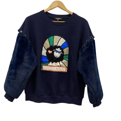 Color Mikibana Women's Removable Faux Fur Sleeves Wind Cheater Size 160/8 Navy Blue 