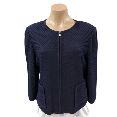 ST. JOHN Collection Navy Blue Cropped Jacket w/ Gold Accents (Size 10)