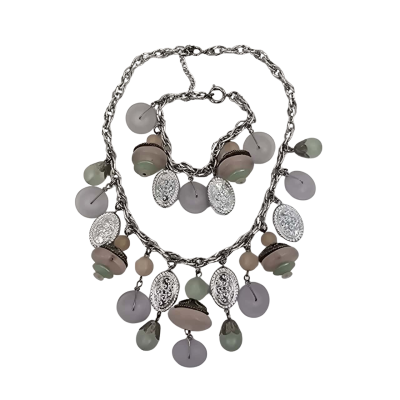 Womens Costume Jewellery Set - Pale Tone Beads Necklace and Bracelet Set