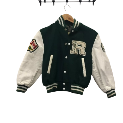Vintage ~90's Roots Canada Kids M Varsity Jacket Green / White 