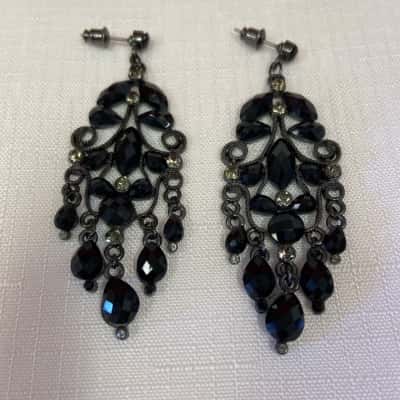  Womens Black Crystal Chandelier Earrings Filegree Metalwork