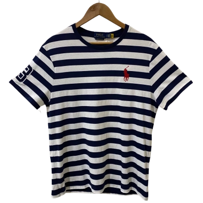 POLO Ralph Lauren Mens Size L Navy Blue/White Striped Short Sleeve T-Shirt