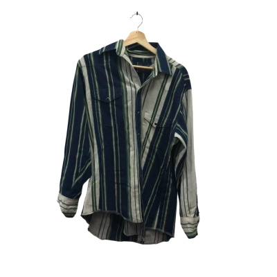 Vintage Wrangler Mens  Size 15½ - 33 Long Sleeve Shirt X-Long Tails Green / Navy Blue / White 